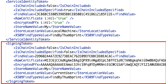 “EncryptedPfx” under the “SigningToken” Element 