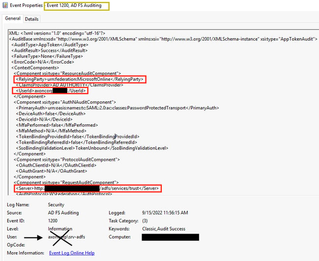1200 Windows Event Log from AD FS auditing 