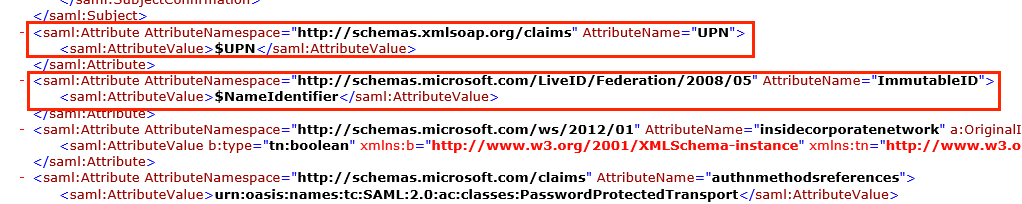 Example of UserPrincipalName and ObjectGuid elements required for O365 authentication 