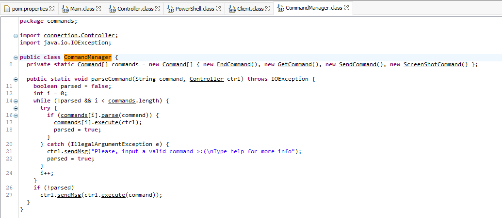 Screenshot of Java code snippet from the CommandManager class in a decompiled Java program