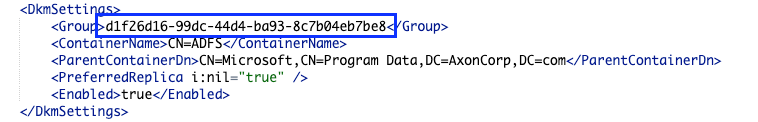 The DKM container GUID under DkmSettings.Group element 