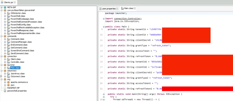 Screenshot of Java Decompiler showing the contents of the Cliente.jar file with a focus on the 'Main.class' file